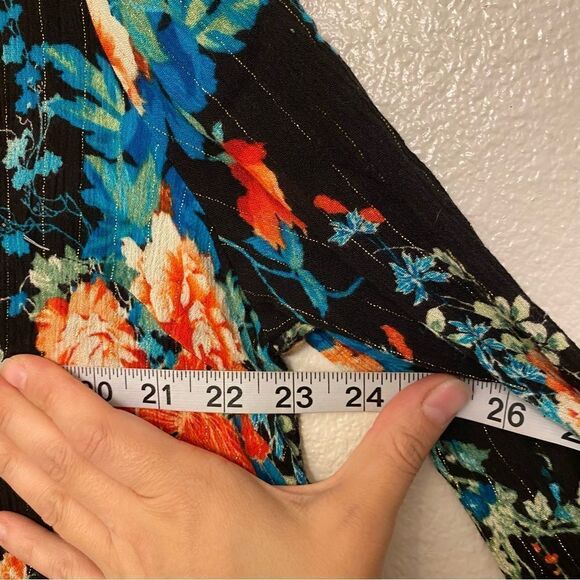 H.I.P. Black colorful bright floral flower semi sheer boho artsy peasant 2X - Picture 8 of 10
